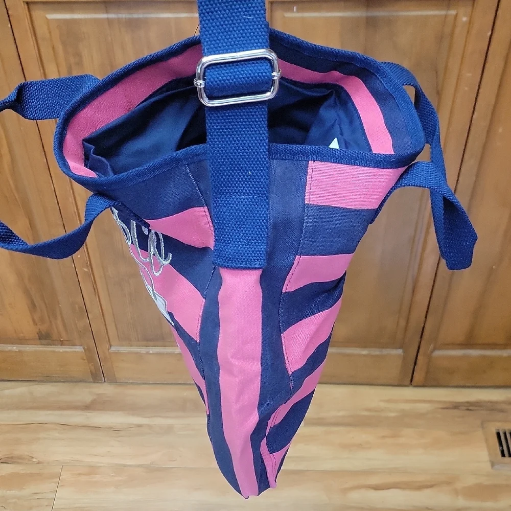 Tommy Hilfiger Kids Striped Canvas Tote Bag Pink Blue 2012 Vintage Y2K Style
